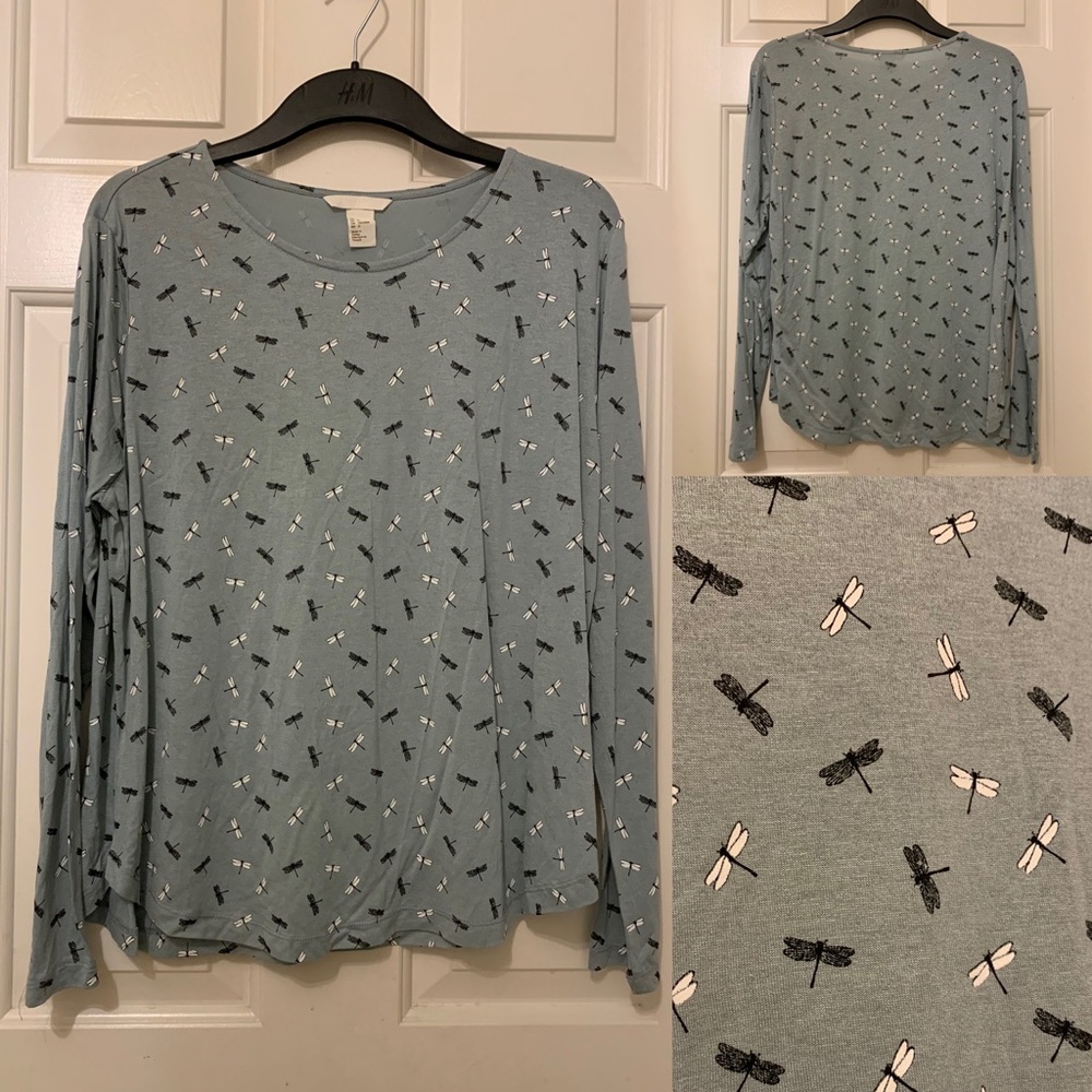 New H&M dragonfly print long sleeve shirt